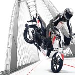 TVS Apache RTR 160 2V White Race Edition press stoppie shot